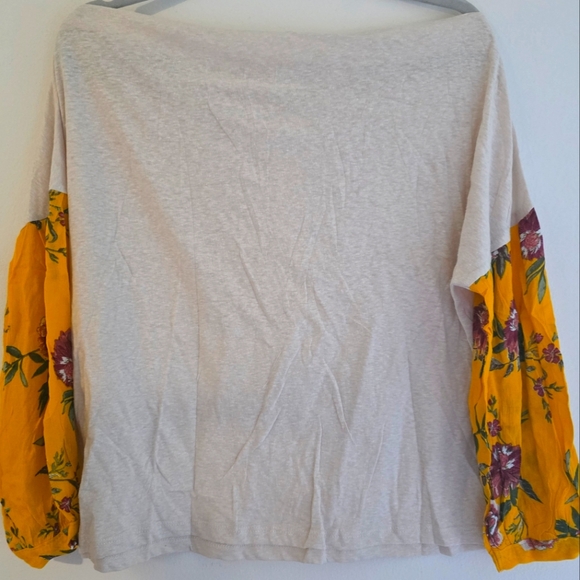 Umgee Cream Top with Yellow Floral Sleeves Boat Neckline - Picture 4 of 4